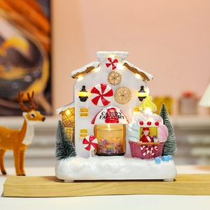 LED lighted Christmas Candy Factory miniature with festive music and white snow details