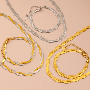 Double-layered stainless steel snake chain necklaces in gold and silver finishes