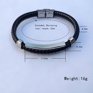 Bracelet homme en cuir tressé avec plaque en acier inoxydable et boucle ajustable