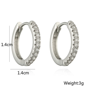 Silver plated small hoop earrings with cubic zirconia stones measuring 1.4cm in diameter