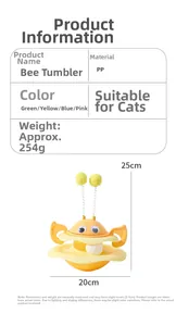 Bienen-Katzen-Stehaufmännchen mit Maßen 20x25cm aus PP-Material für aktive Katzen