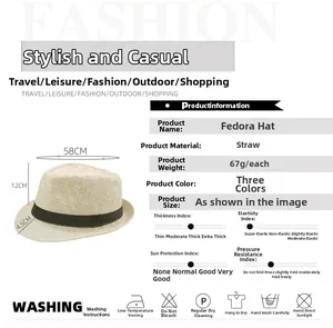 Detailed size chart for beige straw jazz fedora with 58cm head circumference measurements