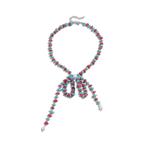 Ethnic style necklace with irregular stones, imitation pearls, and a beaded bow pendant