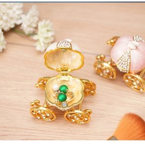 Exquisite pumpkin carriage jewelry box with crystal accents and enamel finish