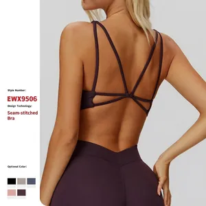 Women Sports Bra High Elasticity Polyester Spandex Cross Back Yoga Top With Removable Pads For Running Fitness Workout Gym Wear