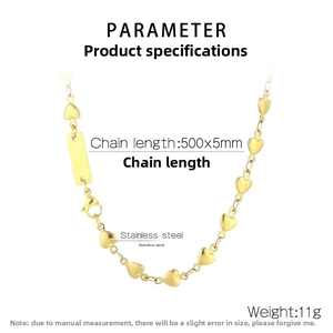 Detailed view of gold stainless steel heart link necklace with rectangular pendant charm