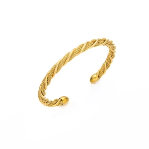 Minimalist 5.5mm stainless steel mesh twisted wire open cuff bracelet in golden finish