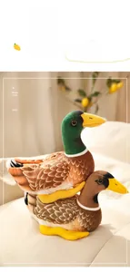 Detailed realistic duck plush pillow with lifelike feather texture and yellow beak