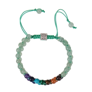 Detail of 6mm malachite double-layer woven bracelet with chakra stones and tree of life charm