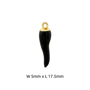 Macro shot of 17.5mm black chili pendant with polished finish and gold cap