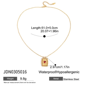 Detailed size specifications for 18K gold plated stainless steel heart pendant necklace