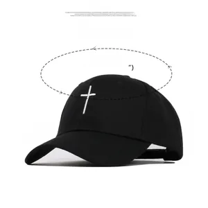 Detail showing baseball cap dimensions with 7cm brim and white cross embroidery