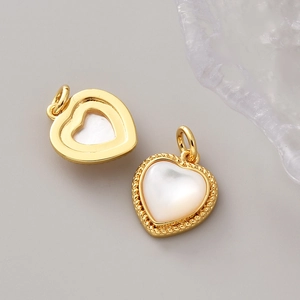 18K gold-plated heart-shaped pearl shell pendants with twisted rope border design