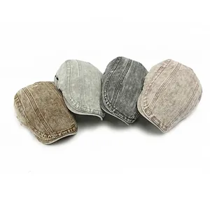 Vintage washed cotton denim beret collection in dark brown, grey, black and red