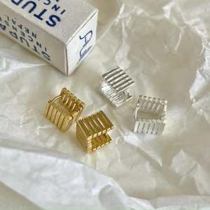 Square textured 925 sterling silver geometric hoop earrings in gold and silver finish