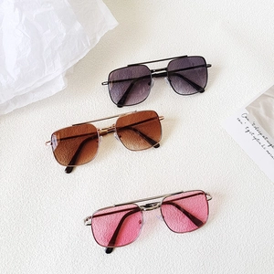 Kids vintage square metal sunglasses with double bridge and gradient lenses for summer