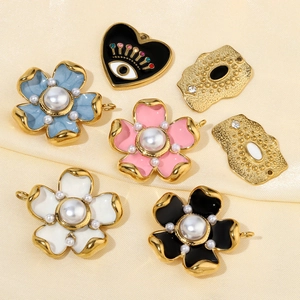 Pendentifs fleurs et perles de style français pour bijoux DIY en acier inoxydable