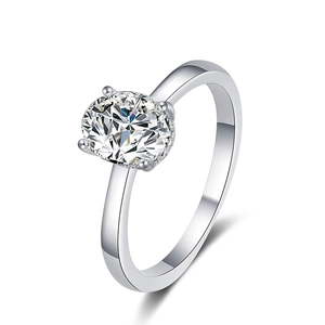 Classic 925 sterling silver oval moissanite engagement ring with four-prong setting