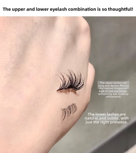 Detailed close-up of natural manga-style false eyelashes shown on back of hand