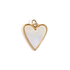 Elegant gold heart pendant with white mother of pearl inlay for DIY jewelry making.
