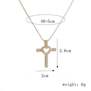 Detailed size chart for the gold cross necklace with heart and micro-pave cubic zirconia