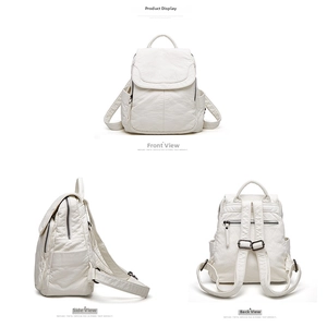 Vista multi-angolo dello zaino in morbida pelle bianca con grana litchi e tasche multiple