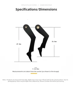 Detail view of artistic black leg-shaped clock hands with size measurements and connectors