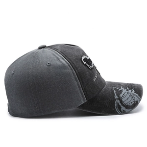 Retro washed grey baseball cap with New York embroidery and shark print brim