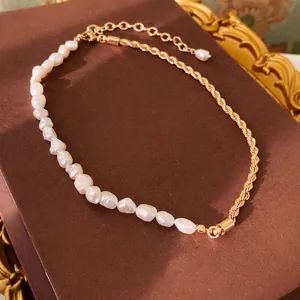 Collier Épissé Avec Künstliche Perle De Culture D'Eau Douce Baroque Et Chaîne Torsadée En Alliage Doré Bijoux Élégants Pour Femmes