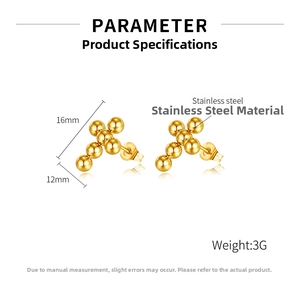 Detailed dimensions of 18K gold-plated stainless steel beaded cross earrings with weights