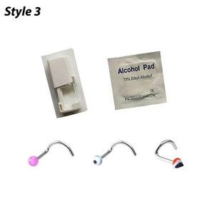 Disposable nose piercing kit with 3 nose studs and sterile alcohol prep pad