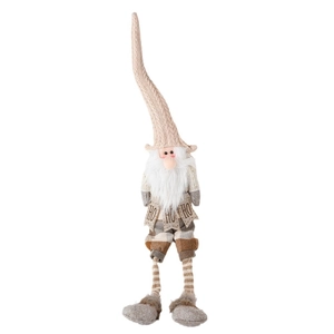 Christmas gnome doll with long hat and HO HO HO flag in beige grey and brown tones