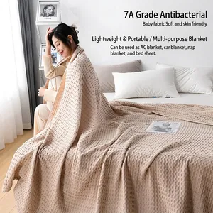 Waffle Weave Blanket Pure Cotton Gauze Breathable Soft Antibacterial Summer Air Conditioning Nap Bedding For Home Office