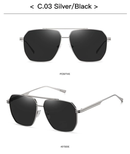Front and 45-degree angle views of silver metal double bridge aviator sunglasses