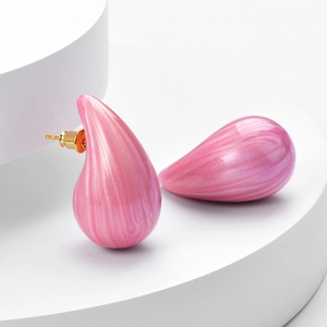 Pink marble textured teardrop stud earrings with gold metal posts for elegant daily wear