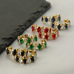 Hoop Earrings C Shaped Stainless Steel 18K Gold Plated Marquise Cut Zircon Geometric Fashionable Jewelry For Women