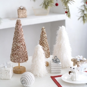 Mini Christmas trees and gift box ornaments for festive tabletop holiday decoration