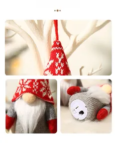 Macro detail of the LED Christmas gnome showing the light switch and fine knit fabric