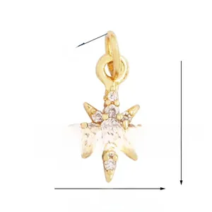 Technical view showing 13mm gold hexagram pendant dimensions and sparkling zircon inlay