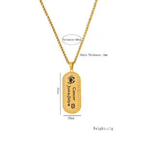 Collana con pendente rettangolare segno zodiacale Cancro in acciaio inossidabile dorato lucido