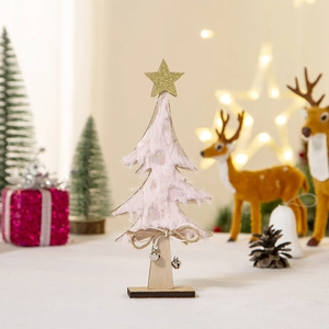 Pink plush DIY wooden Christmas tree tabletop ornament with gold star and wood base