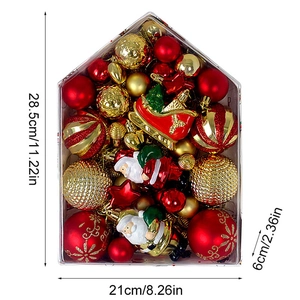 72pcs Red and Gold Christmas Ornaments Set in House Box with Detailed Dimensions