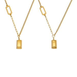 18k gold plated stainless steel necklace featuring a vertical bar pendant engraved with LOVE