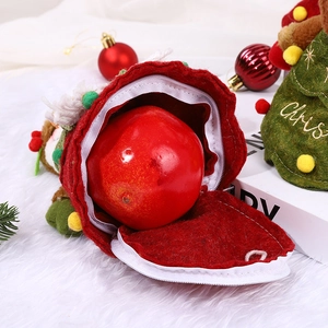 Christmas felt gift bag for apples featuring Santa and reindeer designs in red and green