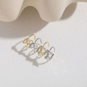 Minimalist 14K gold plated zircon butterfly and hollow heart open rings for women