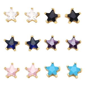 Fashion Star Stud Earrings With 925 Sterling Silver Earring Post Copper Colorful Zirconia Tiny Pentagon Star Earrings For Women Jewelry