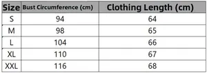 Size chart for V-neck striped sweatshirt in cm showing bust and length measurements