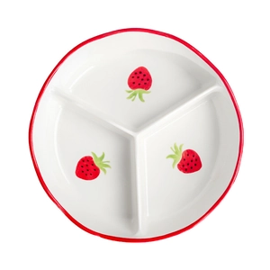 Bol divisé en céramique blanche avec bord rouge et motifs de fraises pour micro-ondes