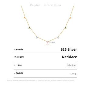 Detailed spec sheet for S925 silver necklace with multi-color gemstones and chain length info