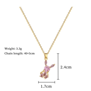 Detailed size specifications for pink crystal rabbit pendant necklace in gold finish